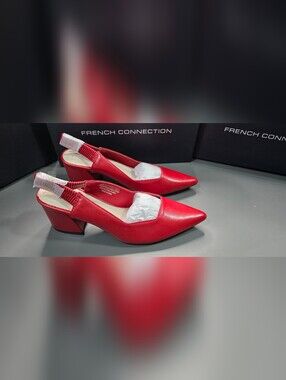 French Connection Bright Red Pointed Slingback Pumps